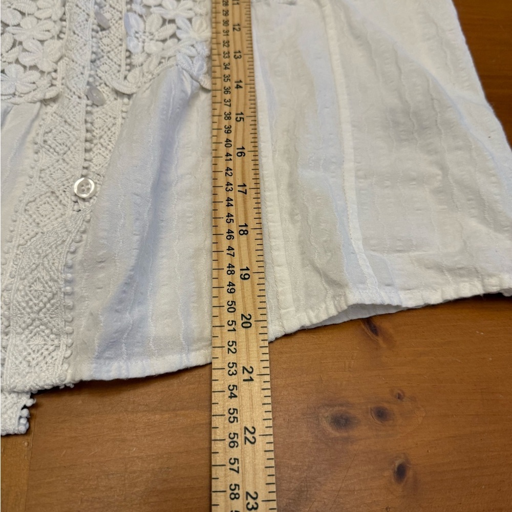 Pol Floral Fairy Lace Mock Neck Button Blouse Womens M White Whimsical Feminine - Picture 9 of 9
